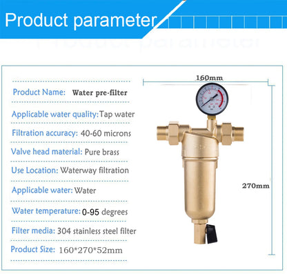 Brass Siphon Backwash Pre-Filter System with Stainless Steel Mesh and Gauge for Hot Water Purification