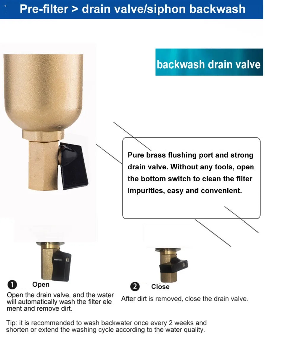 Brass Siphon Backwash Pre-Filter System with Stainless Steel Mesh and Gauge for Hot Water Purification