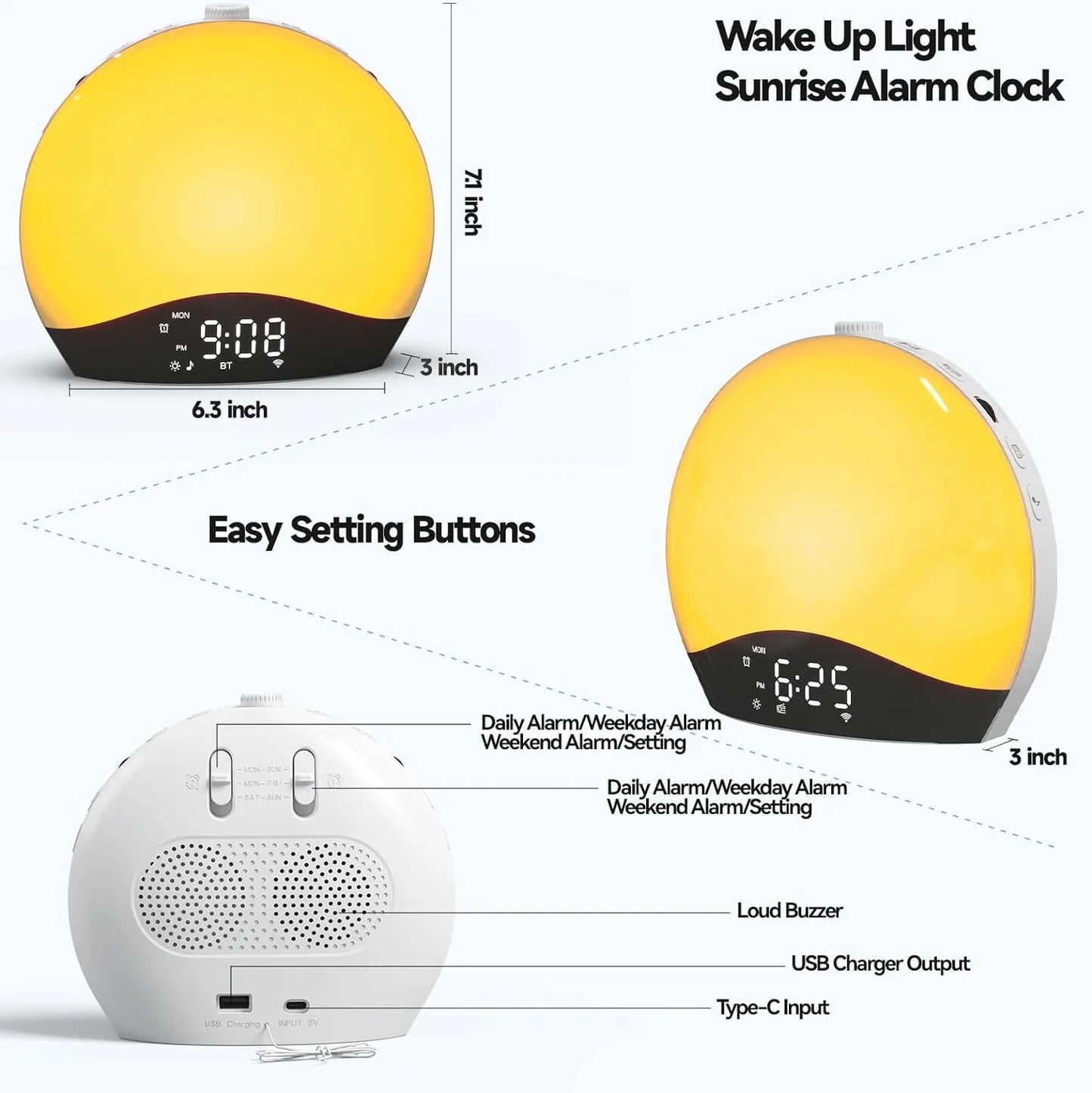 Smart Alarm Clock Wake Up Light Alarm Clock With Sunrise/Sunset Simulation Alarms FM Radio Snooze LED Atmosphere Night Light