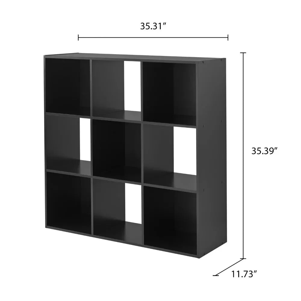 PURE PATH 9-Cube Wooden Shelf Organizer - Black Bookshelf and Display Shelves for Storage and Decor