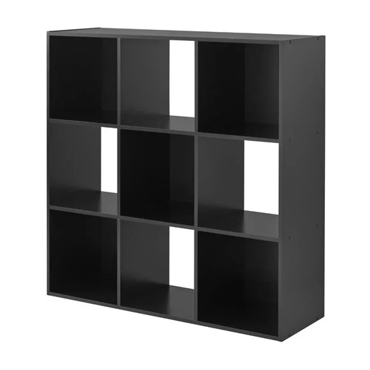 PURE PATH 9-Cube Wooden Shelf Organizer - Black Bookshelf and Display Shelves for Storage and Decor